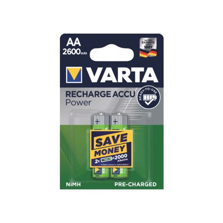 VARTA Recharge Accu Power AA 2600mAh Bl2 NiMH batt 1,2V 2 stuks BV05716101402